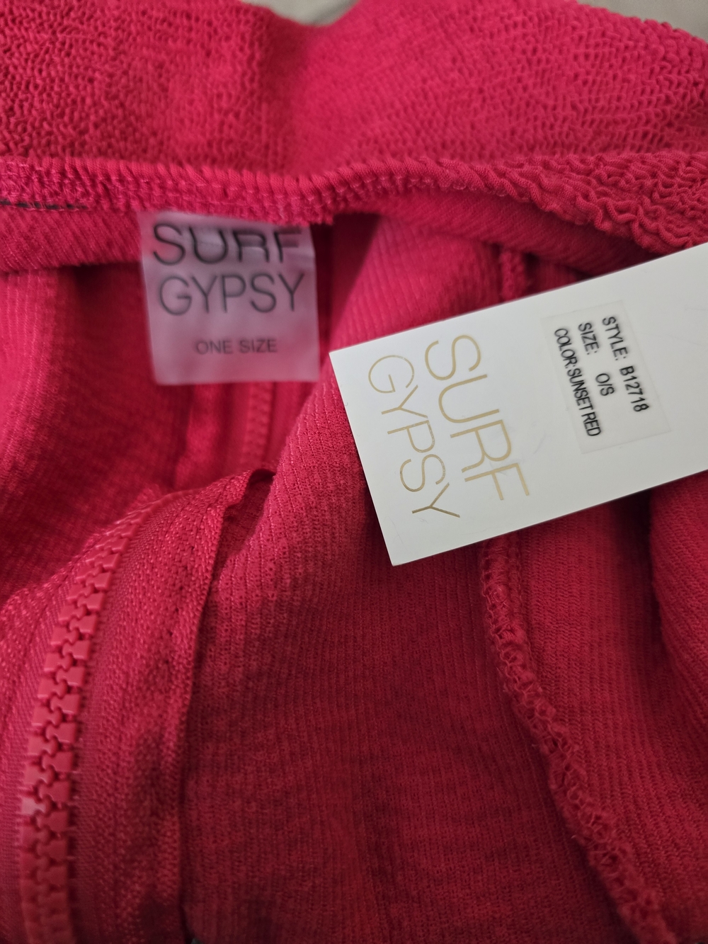 Surf Gypsy Sunset Red Zip-Front One-Piece Swimsuit - Picture 3 of 5